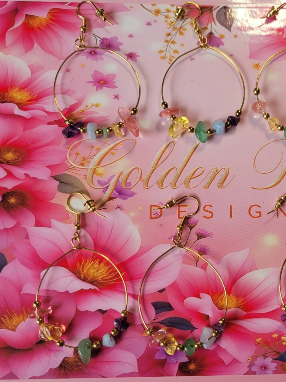 14K Gold Plated Quartz Drop Hoop Earrings (April Birthday)